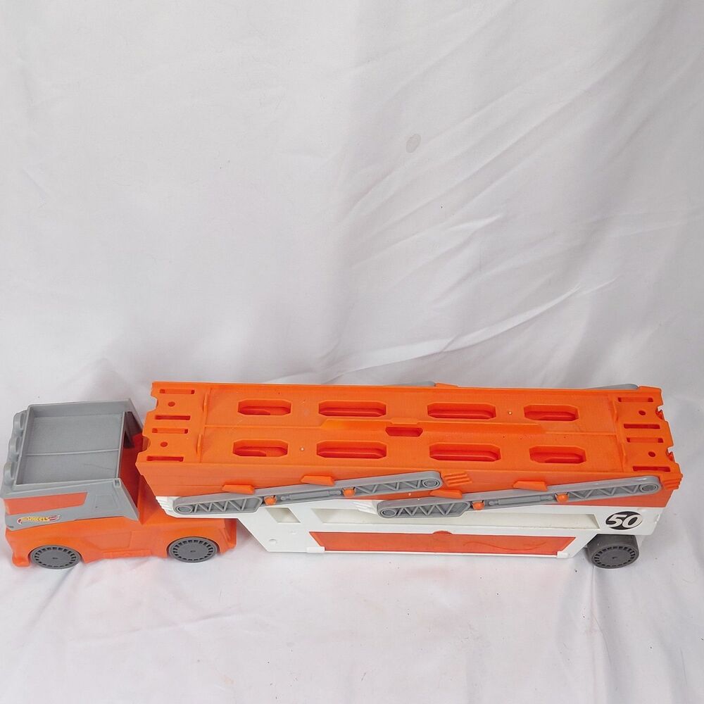 Hot Wheels Mega Hauler Transport Truck Orange Gray Car Carrier Mattel